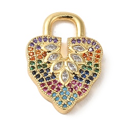 Разноцветный Латунные микропроволочные кубические циркониевые подвески, без кадмия, без никеля и без свинца, реальный 18 k позолоченный, запирать, красочный, 23.5x16.5x3 мм, отверстие : 4.5x5.3 мм