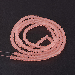 Light Salmon Transparent Glass Bead Strands, Frosted, Round, Light Salmon, 4mm, Hole: 1.1~1.6mm, about 200pcs/strand, 31.4 inch