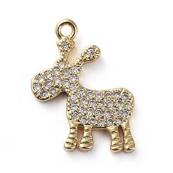 Golden Brass Micro Pave Cubic Zirconia Pendants, Donkey, Clear, Golden, 17x12.5x2mm, Hole: 1.4mm
