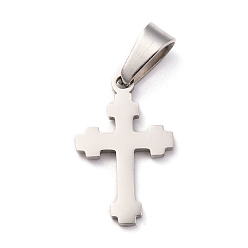 Нержавеющая Сталь Цвет Устойчивые к потускнению 304 подвески из нержавеющей стали, крестик, цвет нержавеющей стали, 20x12x1.2 мм, отверстие : 3x6 мм