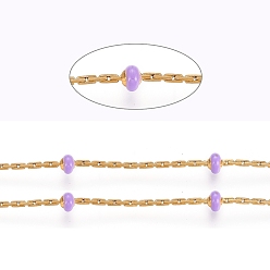Лиловый Цепи из нержавеющей стали boston link, с эмалевыми бусинами и катушкой, долговечный, пайки, плоско-круглые, золотые, сирень, 1x1 мм, около 32.8 футов (10 м) / рулон