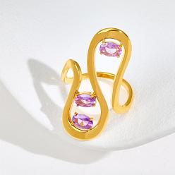 Фиолетовый 304 женские кольца из нержавеющей стали и кубического циркония, волна, золотые, фиолетовые, размер США 7 (17.3 мм)