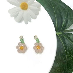 Pink Стеклянные подвески, цветок, с платиновым шлейфом, розовые, 21x18 мм