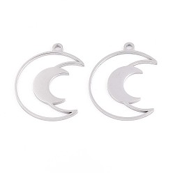 Нержавеющая Сталь Цвет 304 подвески из нержавеющей стали, лунное очарование, анти-тускнение, цвет нержавеющей стали, 30x23x1.5 мм, отверстие : 2 мм