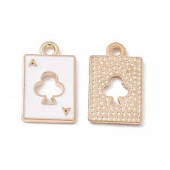 Белый Подвески из сплава, с эмалью, прямоугольник с шармом туз пик, золотые, белые, 18x11x1 мм, отверстие : 1.8 мм
