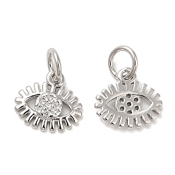 Платина Латунные микро проложить кубического циркония подвески, с целью перехода в кольце, без свинца и без кадмия, очарование глаз, платина, 9.5x10x1.5 мм, отверстие : 3.4 мм