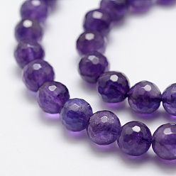 Amethyst Natural Amethyst Beads Strands, Faceted, Round, 8~9mm, Hole: 1mm, about 47pcs/strand, 15.1 inch