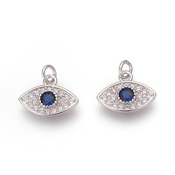 Платина Латунные подвески, с микро проложить кубического циркония, глаз, красочный, платина, 9x12x2.5 мм, отверстие : 2.5 мм