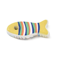 Yellow Handmade Porcelain Pendants, Fish with Stripe Charms, Yellow, 10x26x6mm, Hole: 2.5mm