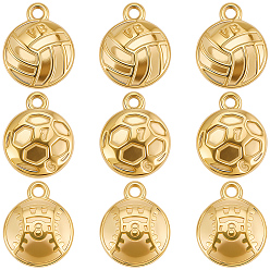 Real 18K Gold Plated 18Pcs 3 Styles Sport Theme 304 Stainless Steel Pendants, Mixed Shapes, Ion Plating(IP), Real 18K Gold Plated, 17.5x14x4.5mm, Hole: 1.8mm, 6pcs/style