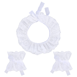 White Detachable Polyester Lace False Collar & Oversleeves Sets, DIY Garment Accessories, White, 1200x135x1.5mm