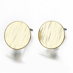 Light Gold Rack Plating Iron Stud Earring Findings, Cadmium Free & Lead Free, with Steel Pins and Loop, Flat Round, Light Gold, 10mm, Hole: 3.5mm, Pin: 0.7mm