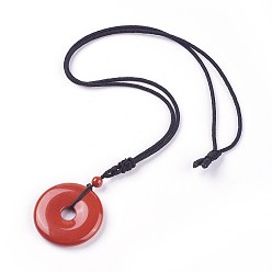 Красный Камень Регулируемые ожерелья из натуральной красной яшмы, с нейлоновой кражей, пончик / пи-диск, 23.6 дюйм ~ 24.8 дюйм (60~63 см), пончик: 40x6~9 мм