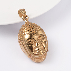 Золотой 316 l хирургические подвески из нержавеющей стали, Голова Будды, золотые, 42x24x13 мм, отверстие : 5 мм