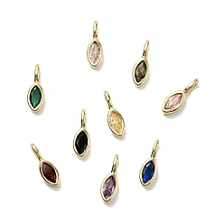 (52) Непрозрачная лаванда Подвески из латуни с микропаве из кубических цирконий в форме конского глаза, стойки покрытие, долговечный, без кадмия и без свинца, золотые, разноцветные, 12x4x3.5 мм, отверстие : 3x2 мм