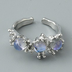 Платина Полукруглое открытое кольцо-манжета из смолы, украшения из латуни для женщин, платина, внутренний диаметр: 16.8 мм