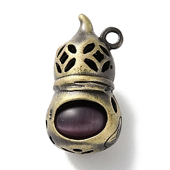 Purple Brass Pendants, with Cat Eye, Cadmium Free & Lead Free, Gourd, Purple, 23x12.5x11.5mm, Hole: 1.8mm