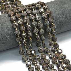 Снежный Обсидиан Натуральный красный снежинка обсидиан бисер прядь, граненый шестиугольный разрез, плоско-круглые, с бисером, 8x5 мм, отверстие : 0.8 мм, около 36 шт / нитка, 15.16''~15.24'' (38.5~38.7 см)