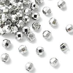 Real Platinum Plated SHEGRACE Brass Round Beads, Cadmium Free & Nickel Free & Lead Free, Faceted, Real Platinum Plated, 5x5x4.5mm, Hole: 1.8mm
