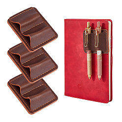 Coconut Brown PU Leather Double Pen Pencil Holder Clip, Ballpoint Pen Pouch, with Metal Clip, Coconut Brown, 76x60x20mm