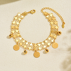 Disc Двухслойные браслеты на ногу с кисточками из латуни для женщин, реальный 18 k позолоченный, диск, 8-5/8 дюйм (220 мм)