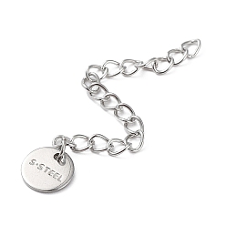 Stainless Steel Color Tarnish Resistant 304 Stainless Steel Curb Chains Extender, End Chains with 201 Stainless SteeL Flat Round Chain Tabs, Stainless Steel Color, 58x3mm