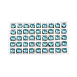 Аквамарин Aurora(jm) пришиваем горный хрусталь, граненый стеклянный горный хрусталь, многожильных ссылки, с латунной оправой золотистого цвета, плоско-круглые, аквамарин, 10x6.5 мм, отверстие : 1 мм