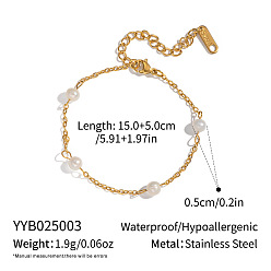 Настоящее золото 18K Минималистичные браслеты из натурального пресноводного жемчуга «картофель» 304 из нержавеющей стали для женщин, цветочный белый, реальный 18 k позолоченный, 5-7/8 дюйм (15 см)