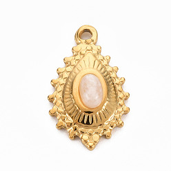 Кремово-белый 304 подвески из нержавеющей стали, с естественным нефритом, слеза, кремово-белые, 22x14x5 мм, отверстие : 1.6 мм