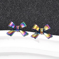 Rainbow Color 304 серьги-гвоздики из нержавеющей стали с бантом, Радуга цветов, 10x15 мм