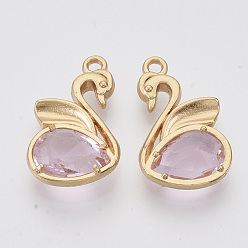 Light Gold Eco-Friendly Alloy Pendants, with Faceted Glass, Nickel Free, Swan, Plum, Light Gold, 20x12.5x4mm, Hole: 1.5mm