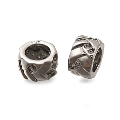 Платина Латунь микропаве прозрачный кубический цирконий европейский бисер, бусины с большим отверстием, плоско-круглые, платина, 8x5 мм, отверстие : 5 мм