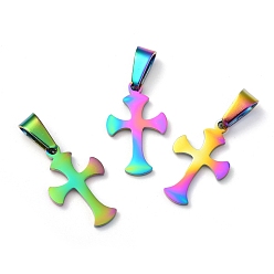 Rainbow Color Ионное покрытие (ip) 304 подвески из нержавеющей стали, крестик, Радуга цветов, 19.5x12x1.2 мм, отверстие : 3.5x7 мм