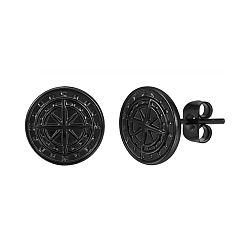 Черный Серьги-гвоздики из нержавеющей стали в форме компаса, чёрные, 12 мм
