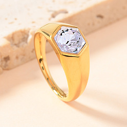 Лиловый 304 кольца из нержавеющей стали с кубическим цирконием, шестиугольник, золотые, сирень, размер США 10 (19.8 мм)