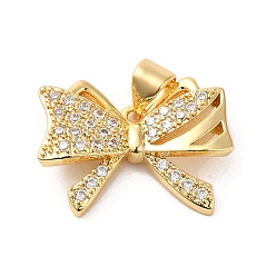 Настоящее золото 18K Покрытие стойки латунь микропаве прозрачные подвески из кубического циркония, долговечный, без кадмия и без свинца, бантом, реальный 18 k позолоченный, 15x20x4 мм, отверстие : 3.4x4.4 мм