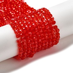 Красный Прозрачные стеклянные бусины, граненый (32 граней), круглые, красные, 4 мм, отверстие : 0.7 мм, около 87~93 шт / нитка, 32~33 см