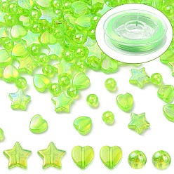Lawn Green DIY Bracelet Making Kit, Including Acrylic Beads, Elastic Thread, Heart & Star & Round, Lawn Green, 200Pcs/box