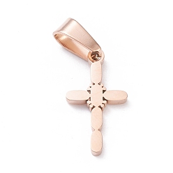 Rose Gold Ion Plating(IP) 304 Stainless Steel Pendants, Laser Cut, Cross, Rose Gold, 19x10x1.5mm, Hole: 3.5x7mm