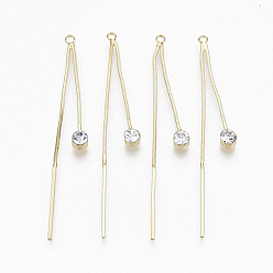 Golden Alloy Snake Chain Tassel Big Pendants, with Crystal Rhinestone, Bar, Golden, 65x3x1mm, Hole: 1.6~2mm.