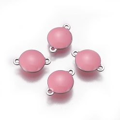 Pink 304 соединительные звенья эмалированные нержавеющие, эмалированные блестки, плоско-круглые, цвет нержавеющей стали, розовые, 14.5x10x4.5 мм, отверстие : 1.4 мм