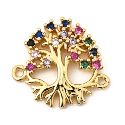 Настоящее золото 18K Подвески-соединители из латуни с разноцветными кубическими цирконами и деревом жизни, без свинца и без кадмия, долговечный, стойки покрытие, реальный 18 k позолоченный, 14.5x15.5x2.5 мм, отверстие : 1 мм