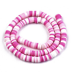 Hot Pink Handmade Polymer Clay Beads Strands, for DIY Jewelry Crafts Supplies, Heishi Beads, Disc/Flat Round, Hot Pink, 6x0.5~1mm, Hole: 1.8mm, about 290~320pcs/strand, 15.75 inch~16.14 inch(40~41cm)