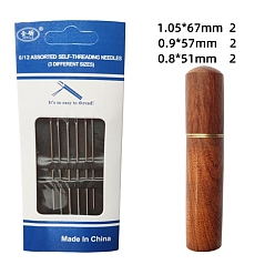 Platinum Iron Yarn Needles, Big Eye Blunt Needles, for Cross-Stitch, Knitting, Ribbon Embroidery, with Wood Box, Platinum, 51~67x0.80~1.05mm