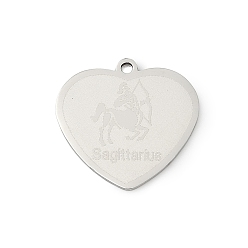 Стрелец 201 подвески из нержавеющей стали, сердце с 12 созвездиями подвески, Стрелец, 17.5x18x1 мм, отверстие : 1.4 мм