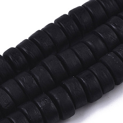 Черный Ручной работы бусины матовое бисер нитей, Heishi бусы, Диск / плоские круглые, чёрные, 9x4.5 мм, отверстие : 1.6 мм, около 108 шт / нитка, 19.29 дюйм