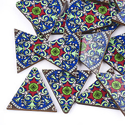 Coloré Pendentifs en tilleul imprimé, retour couleur aléatoire, triangle, colorées, 32x34x3mm, Trou: 1.5mm
