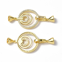 Настоящее золото 18K Латунное микропейв, прозрачный кубический цирконий, складные застежки, круглые, реальный 18 k позолоченный, застежка : 14.5x2.5x7.5 mm, круглый : 27x22x3 мм, застежка : 8.5x7 mm, внутренний диаметр: 4.5 мм