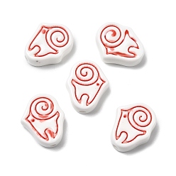 Красный Фарфоровые бусины ручной работы, улитка, пастельный фарфор, красные, 20x17x7.5 мм, отверстие : 2.5 мм