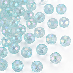 Deep Sky Blue Transparent Acrylic Beads, AB Color, Round, Faceted, Deep Sky Blue, 8mm, Hole: 1.6mm, about 1810pcs/500g